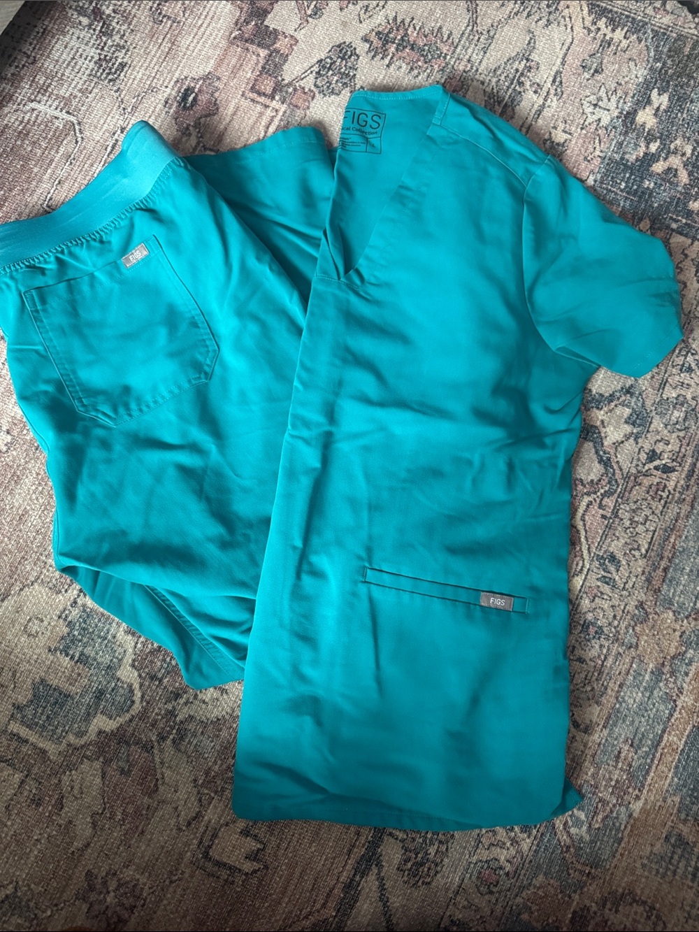 Figs Teal Scrub Top and Pants
